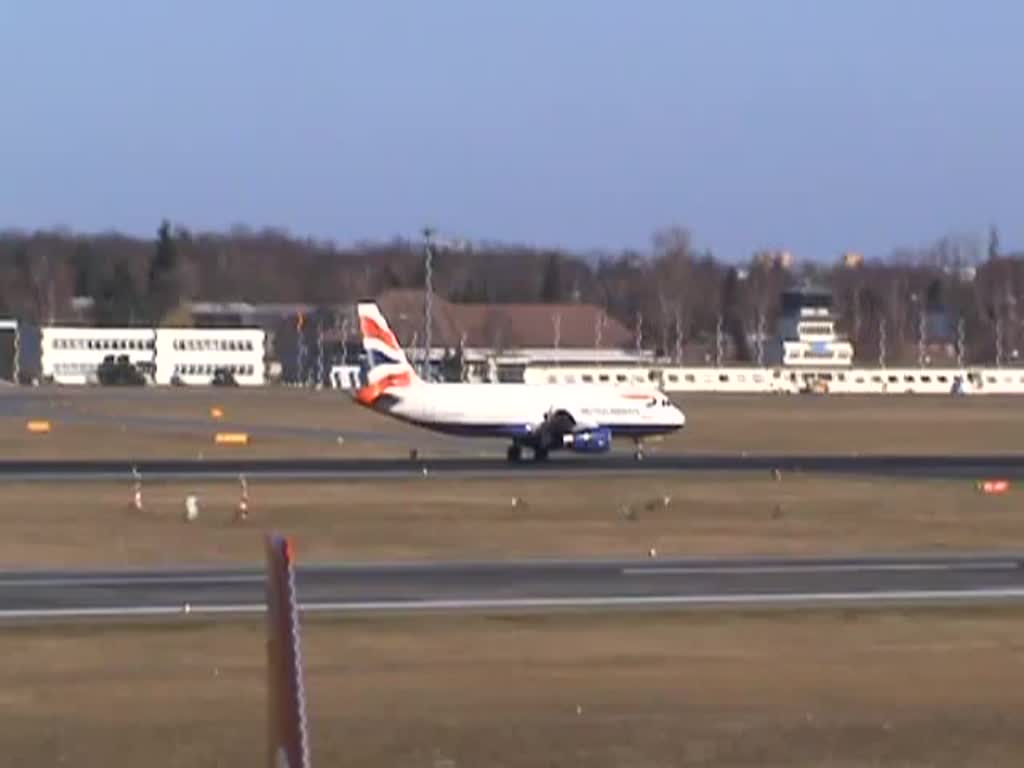 British Airways A 320-232 G-EUYB bei der Ankunft in Berlin-Tegel am 08.03.2014