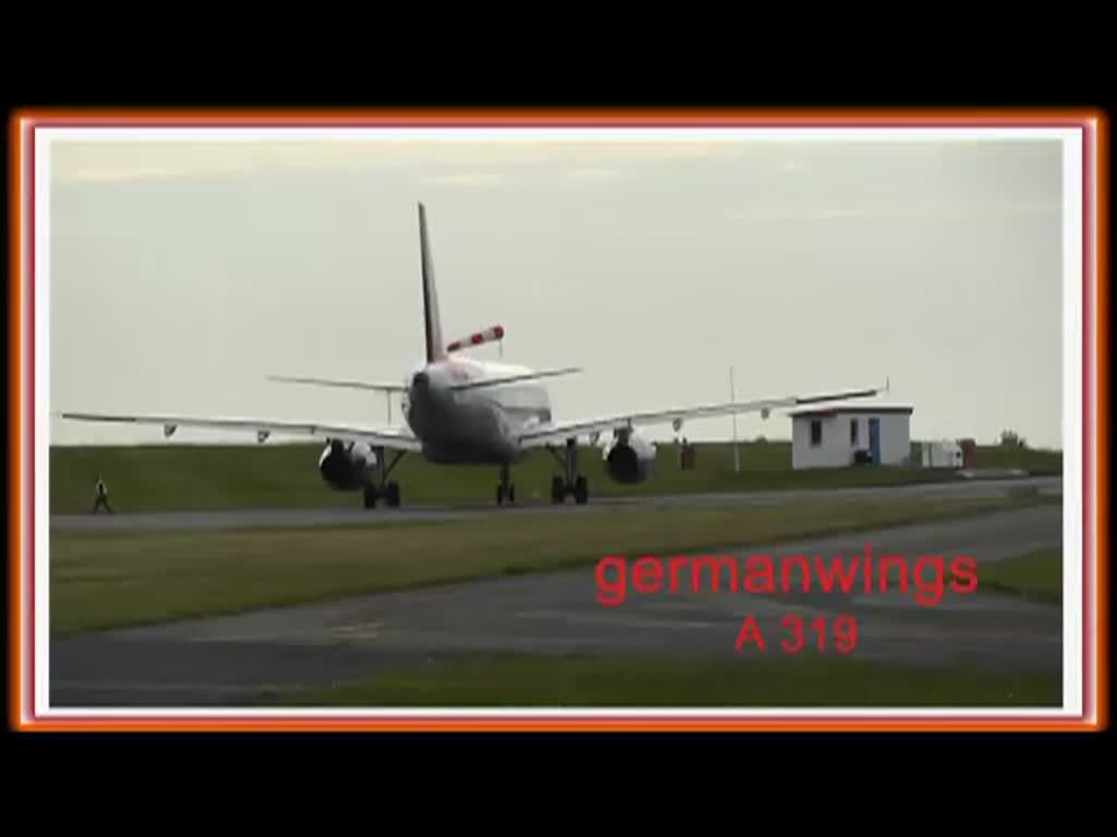 Germanwings A 319-132 (D-AGWD) begibt sich in Startposition auf dem Inselflughafen Heringsdorf. Einige Zeit davor startete von dort aus Eurowings Canadair Regional Jet (D-ACNG). - 17.05.2014